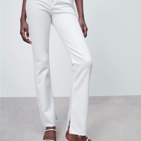 Zara Slim Flared Slitted High Rise Jeans White - Picture 4 of 7